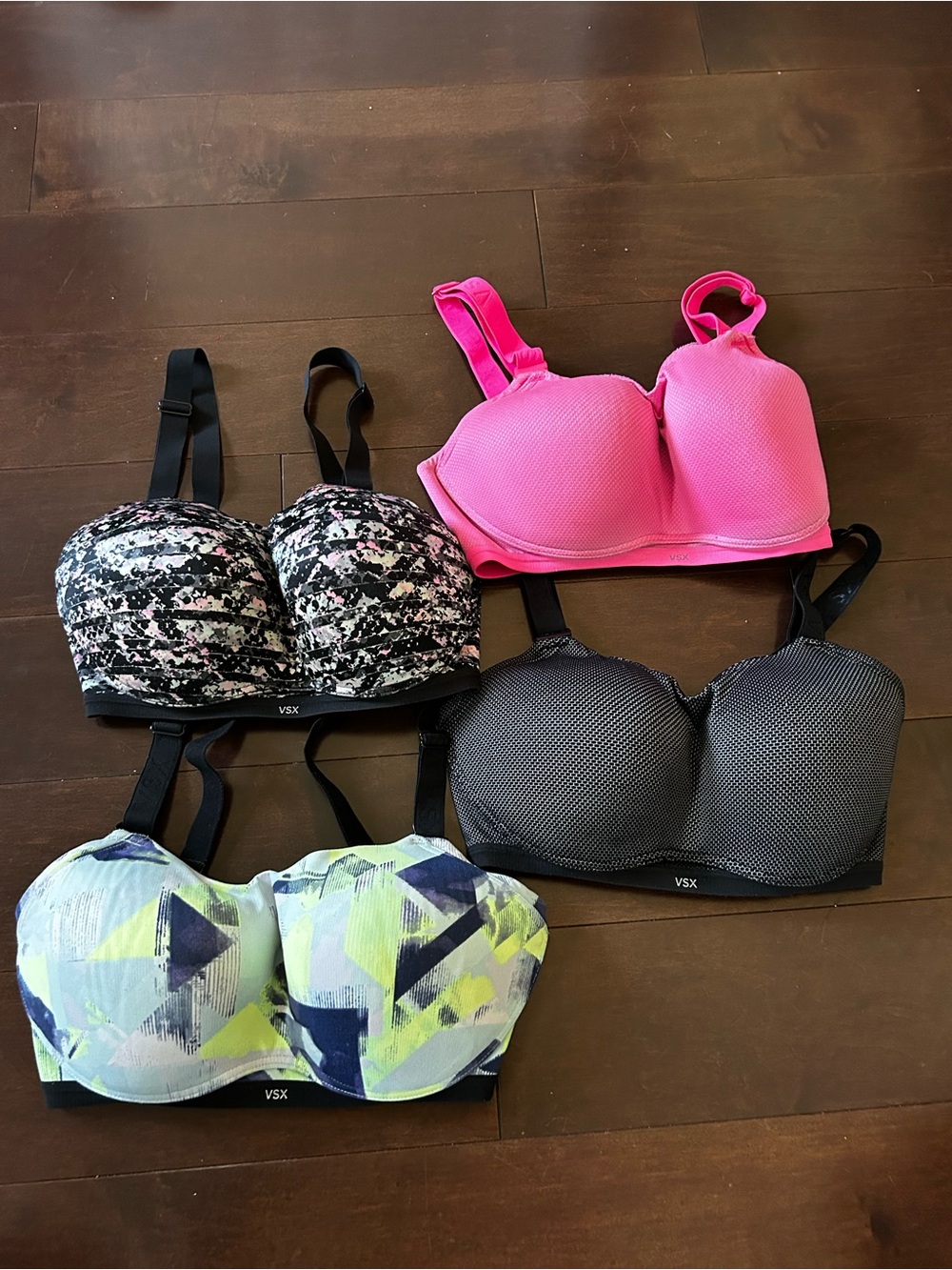 VSX Women's Sports Bra Pack - Hot Pink, Black, Gray, Multicolor Print